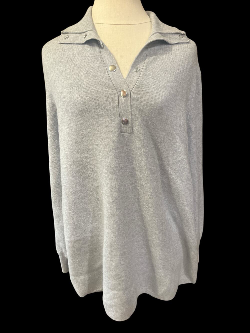 Soft Surroundings Top-WomennSz XL-Gray-Shawl Collar-5 Snaps-L Sleeve-1123